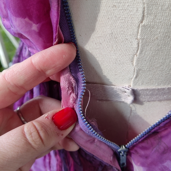 XXS XS 50s 60s Purple Floral Garden Party Dress - Picture 15 of 16